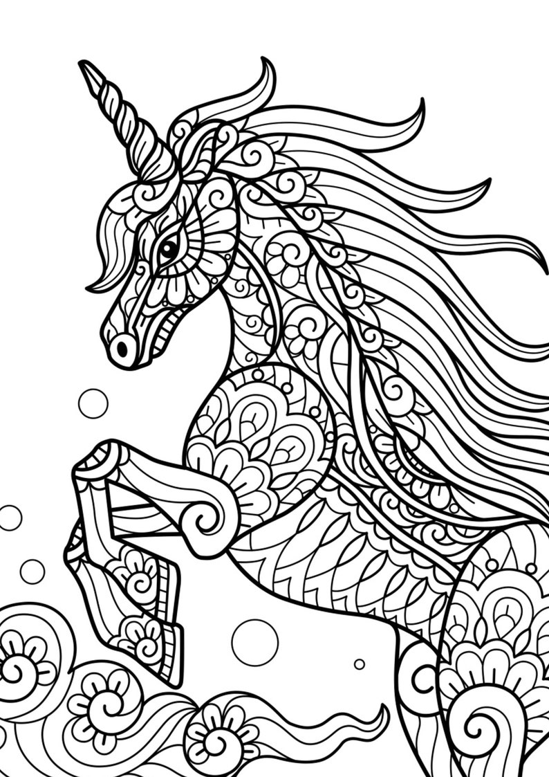 Beautiful Mandala Unicorn Colouring sheet // Adult Colouring // Complex colouring // Animal Mandala image 2