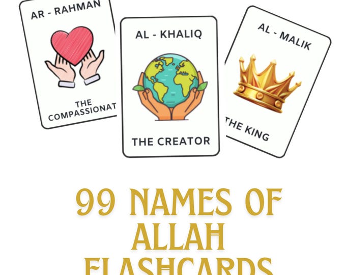 99 Names of Allah Flashcards | Digital Printable Product | Islamic Gift ...