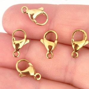 20 Pcs A-Grade Gold Plated Stainless Steel Lobster Claw Clasps - 13mm (503 Group) - Non-Tarnish, Hypoallergenic Jewelry Clasps