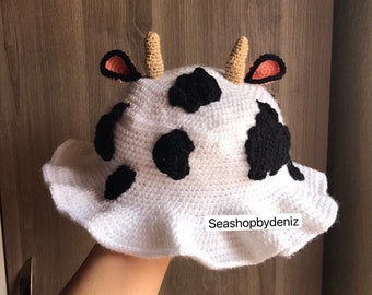 Cute Cow Bucket Hat Crochet Handmade Hat|