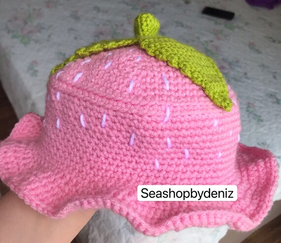 Cute Pink Strawberry Bucket Hat Crochet 