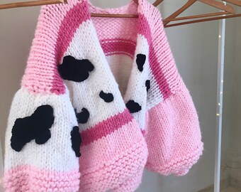 Strawberry Cow Cardigan ready to Ship 