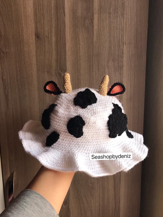 Cute Cow Bucket Hat Crochet Handmade 