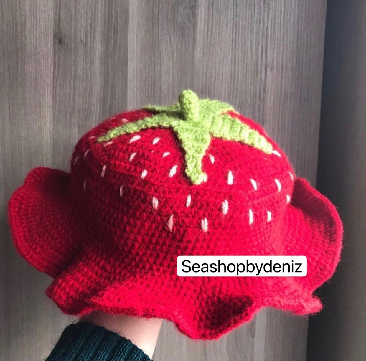 Cute Strawberry Bucket Hat Crochet Handmade Hat|