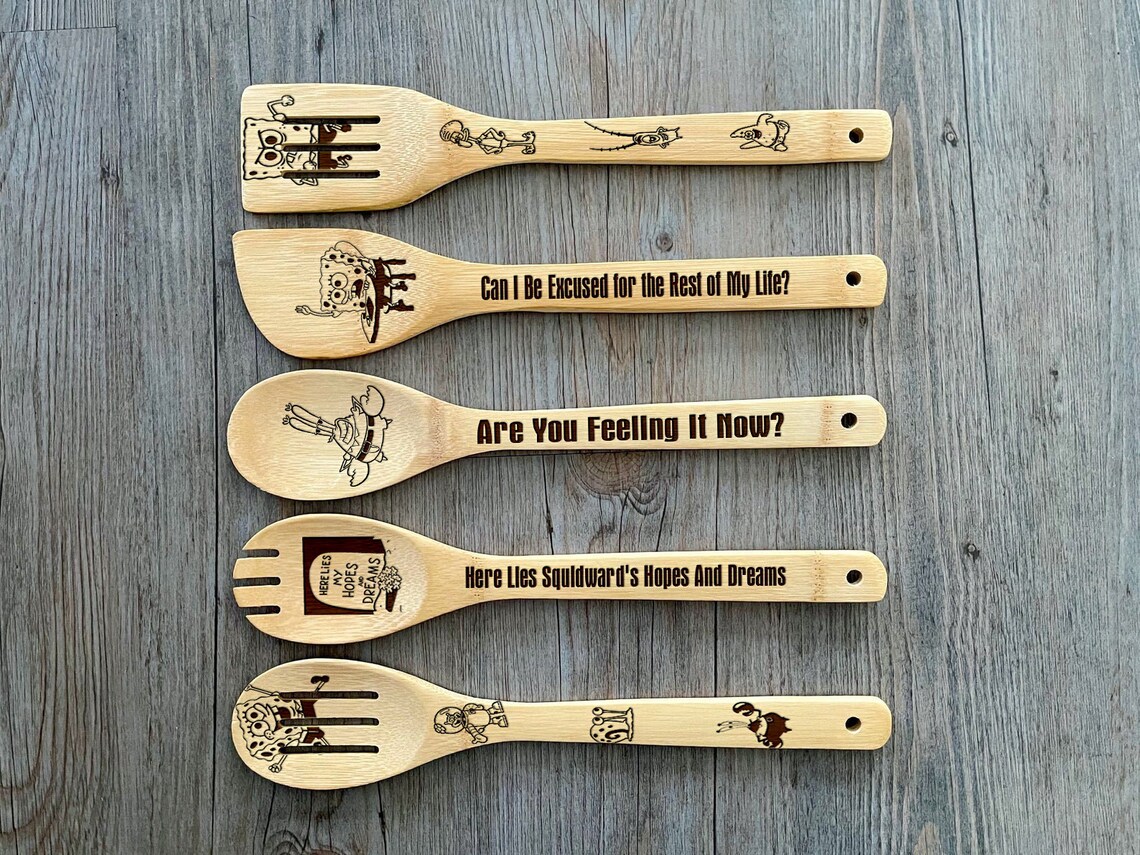 SpongeBob SquarePants Bamboo Kitchen Cooking Utensils Set Etsy