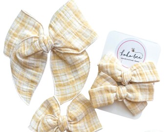 Yellow Gauze Plaid Spring Bows/Easter/Pigtail Bow/Baby Girl/Toddler