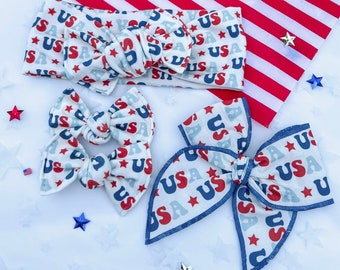 Vintage USA Headwraps, Brynn Style Bows & Knot Bow Piggies/4th Of July/Red White and Blue/America/Baby Girl/Toddler