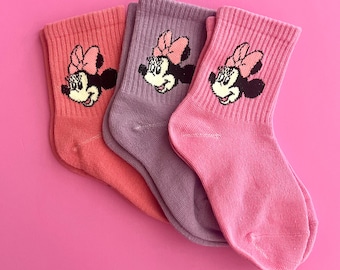 Girl's Minnie Crew Socks/Pink/Purple/Toddler/Bundle