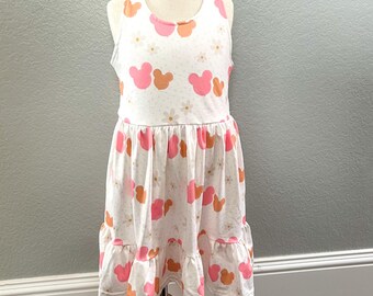 Mouse Balloons Dress/Toddler/Baby/Girls/Disney/Spring/Summer/Pink/Orange/Celebration/Ruffle/