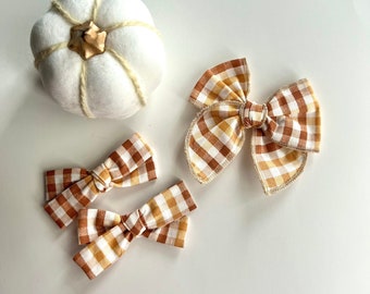 Harvest Plaid Mini Brynn Style (long tail bow) & Small Pigtail Bow Set- Toddler Fall Bow/Baby Girl/Fable Bow/Gingham/Thanksgiving Bow