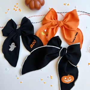 Glow In Dark Halloween Brynn Style Bows (long tail) Pumpkins/BOO!/Candy Corn/Trick Or Treat/Ghosts/Toddler Bow Clips