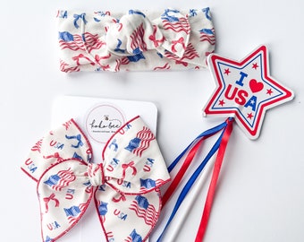 USA Bows/Headwraps/Red White & Blue/Memorial Day/4th Of July/Baby/Toddler