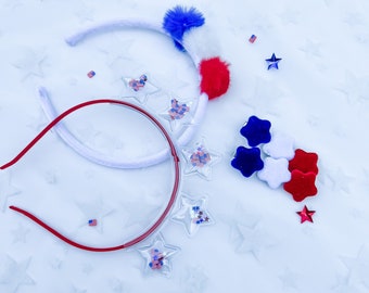 4 juli-hoofdbanden en fluwelen sterclipset/pom pom/shaker hoofdband/VS/meisjes/peuter