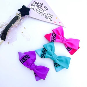 Crayon Back To School Bows/1st Day Of School/Toddler/Big Bow Clips/Pink/Purple/Blue