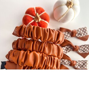 Faux Leather Toffee Headbands & Bows On Clips/Thanksgiving/Fall/Toddler Bow/Womens Scrunchie Headband/Brown/Checkered image 7