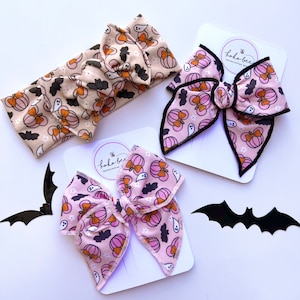Pink Mouse Pumpkin Halloween Pumpkins Headwraps & Big Bows/Disney/Ghosts/Bats/Flowers/Newborn/Baby Girl/1st Halloween