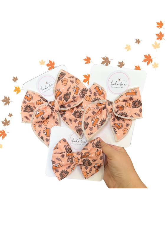 Thanksgiving Bow-Turkey & Pumpkin Pie/Baby Girl/Toddler/Fall/Headwrap/Big Bow