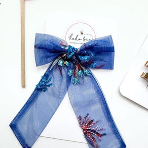 Blue Mesh Firework Sequins Bow/Red, White, Blue/Hair Accessories/Girls/4th Of July