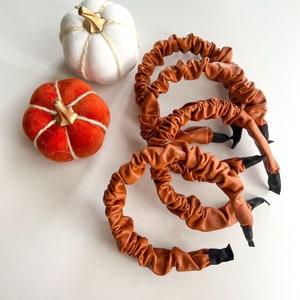 Faux Leather Toffee Headbands & Bows On Clips/Thanksgiving/Fall/Toddler Bow/Womens Scrunchie Headband/Brown/Checkered image 9