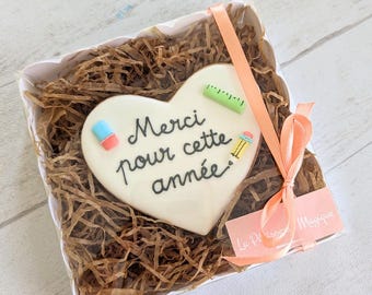 Coffret cadeau biscuit décoré "Merci pour cette année" "Bonnes vacances - Cadeau fin d'année scolaire - Merci Maîtresse,Maître,Nounou,Atsem