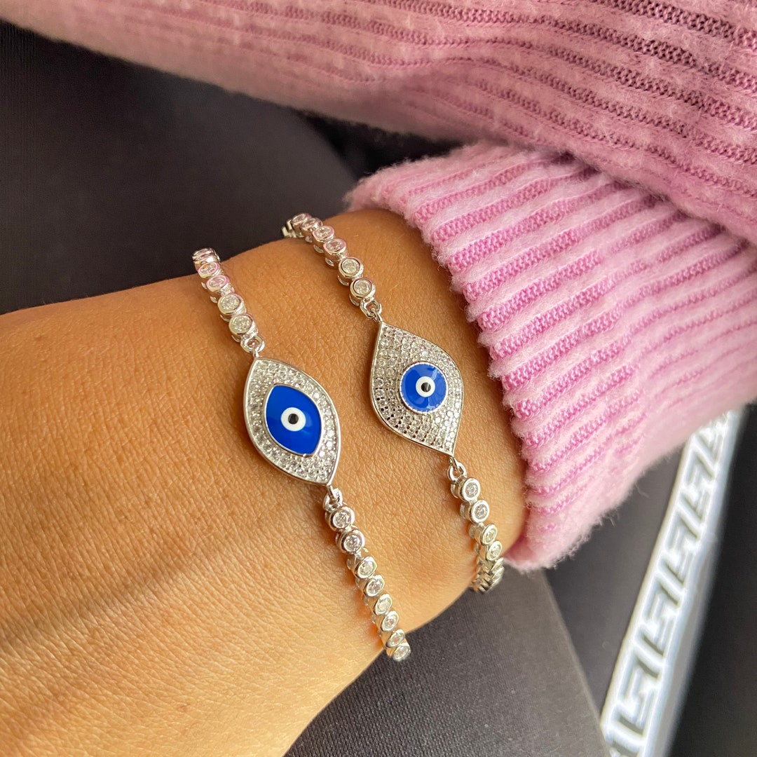 14k Gold Diamond Evil Eye Bracelet for Spiritual Protection Etsy
