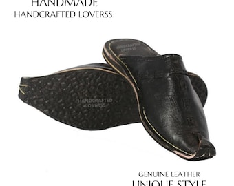 Babouches Marocaines Homme En Cuir Rouge - Fait Main - Chaussons D'intérieur Confortables