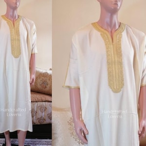 Chilaba tradicional marroquí, kaftan de ropa bereber amarilla y blanca a  rayas para hombres, lana de hombre Djellaba, lana de chilaba de vestido  marroquí -  España