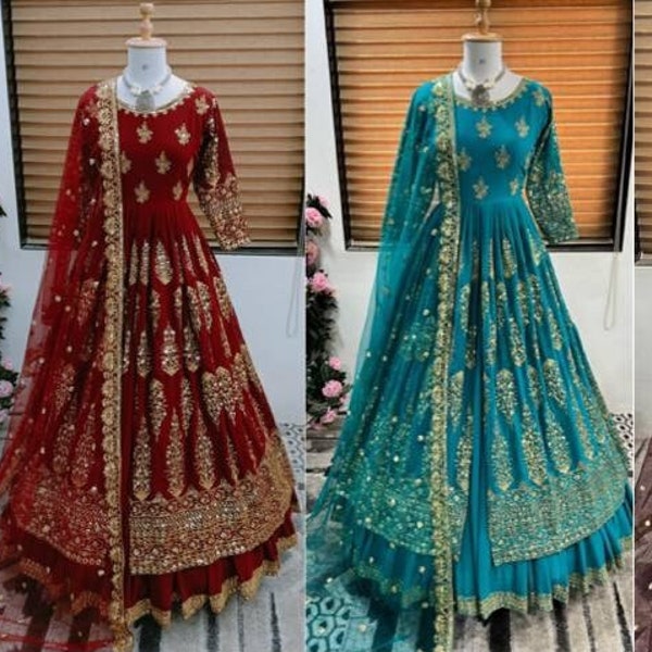 Indiase uitlopende Anarkali jurk & Salwar Kameez, Georgette Pakistaanse etnische slijtage outfit voor vrouwen VS, kant-en-klare jurk voor bruiloft, feestkleding