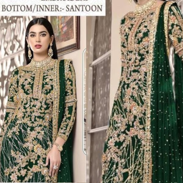 New Heavy Work Salwar Kameez, Net Pakistani Embroidered Dress, Anarkali Indian Shalwar Kameez, Free Shipping, Readymade Outfit For Women USA