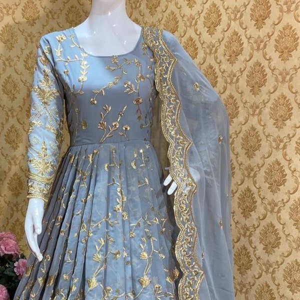 Gris Salwar Kameez, Robe Anarkali pakistanaise, Kurti indien, Robes brodées, Costume Punjabi Patiyala, Robes taille plus, Demoiselle d'honneur Salwar