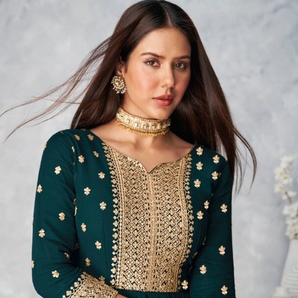 Schwerer pakistanischer Designer Georgette Salwar Kameez mit Dupatta Set, indischer Partywear 3 PC Salwar Anzug für Frauen, genähte Kleider
