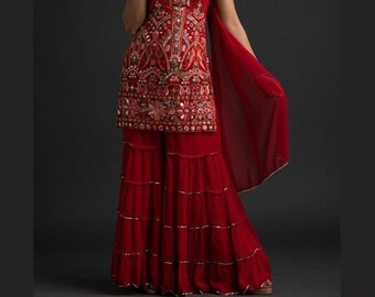 red sharara for bride