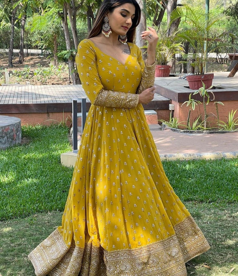 Indian Wedding Anarkali Suit Designer Yellow Stylish Gown | Etsy
