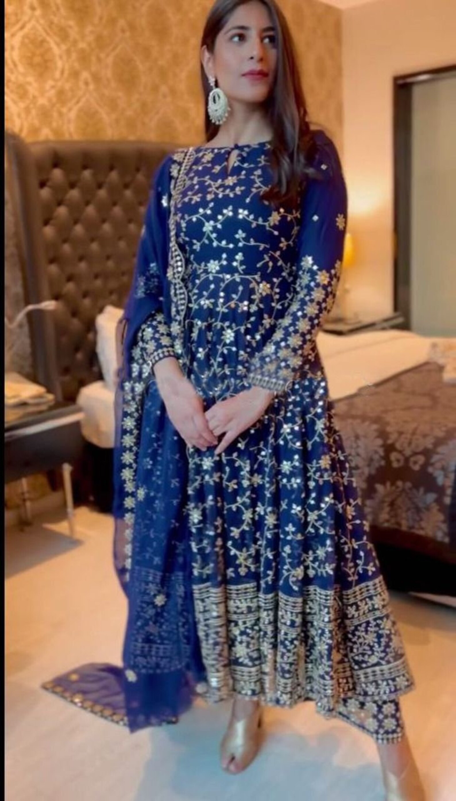 Beautiful Navy Blue Salwar Kameez Pakistani Anarkali Gown - Etsy