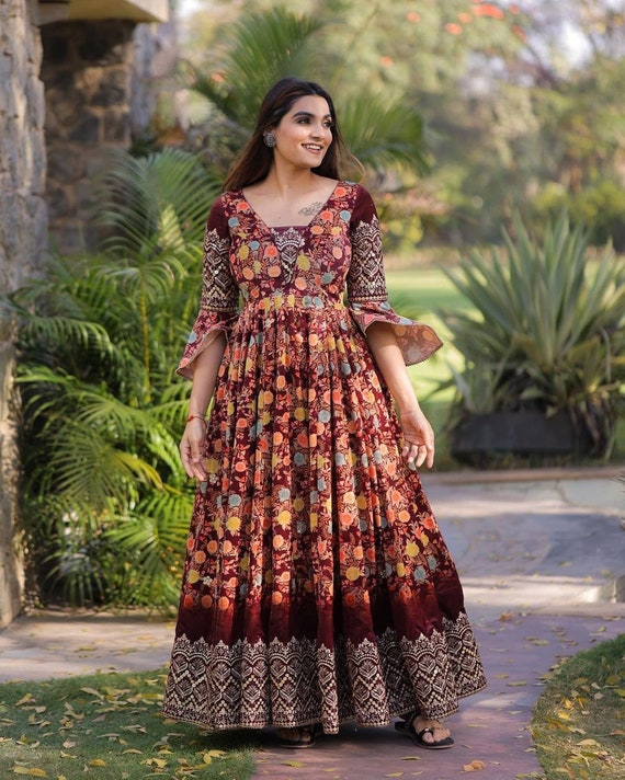 Indian Beautiful Designer Straight Gown Anarkali Kurta Dupatta
