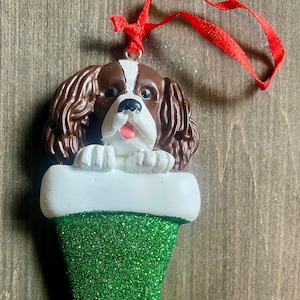 Personalized Christmas Tree Ornament, Spaniel, Springer Spaniel, Stocking, Clay Ornament, Dog, Gift.