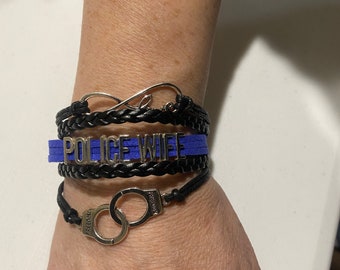 Pulsera de esposa de la policía, joyería de línea azul delgada