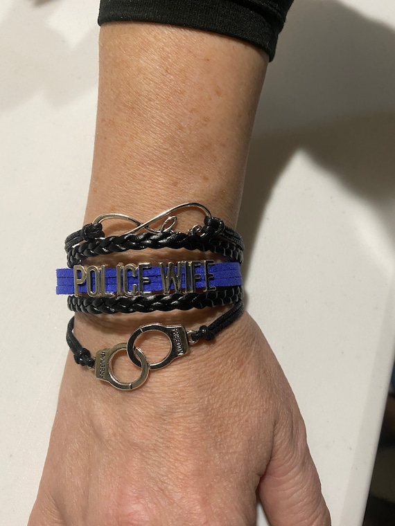 Police Wife Bracelet, Thin Blue Line Jewelry