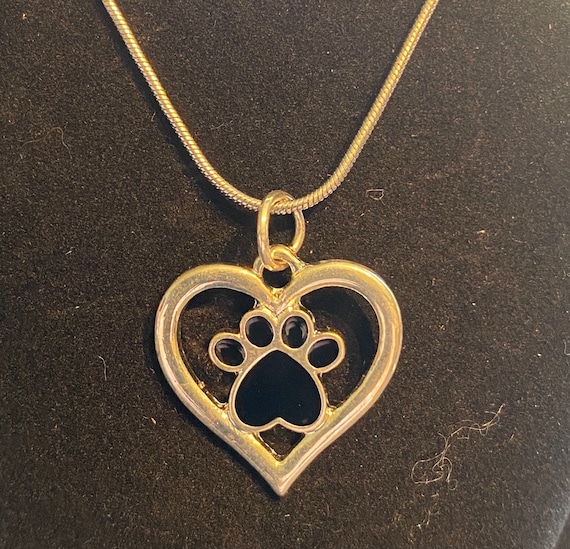 Pawprint Necklace, Heart, Gift, Silver