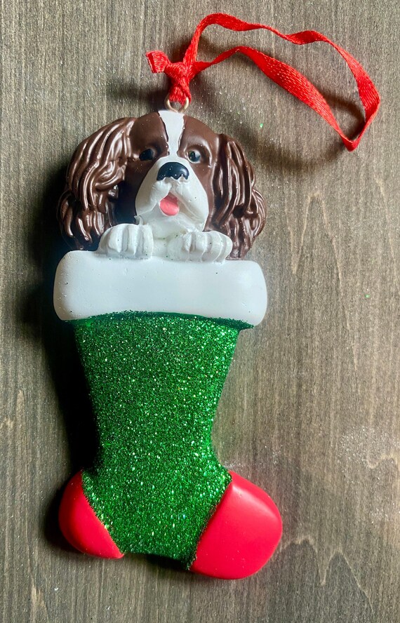 Personalized Christmas Tree Ornament, Spaniel, Springer Spaniel, Stocking, Clay Ornament, Dog, Gift.