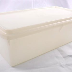 Vintage Tupperware Sheer Rectangular Storage Container #677‑1 with Clear Lid #676‑3 Heavy Clear Plastic Pantry Keeper