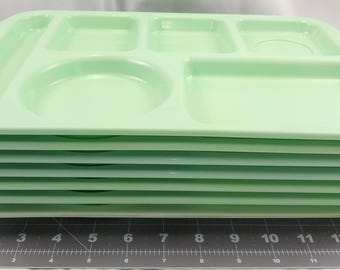 Vintage Prolonware Industrial Melamine Cafeteria Trays Set of 7 Mint Green Divided Prolon Lunch Platters