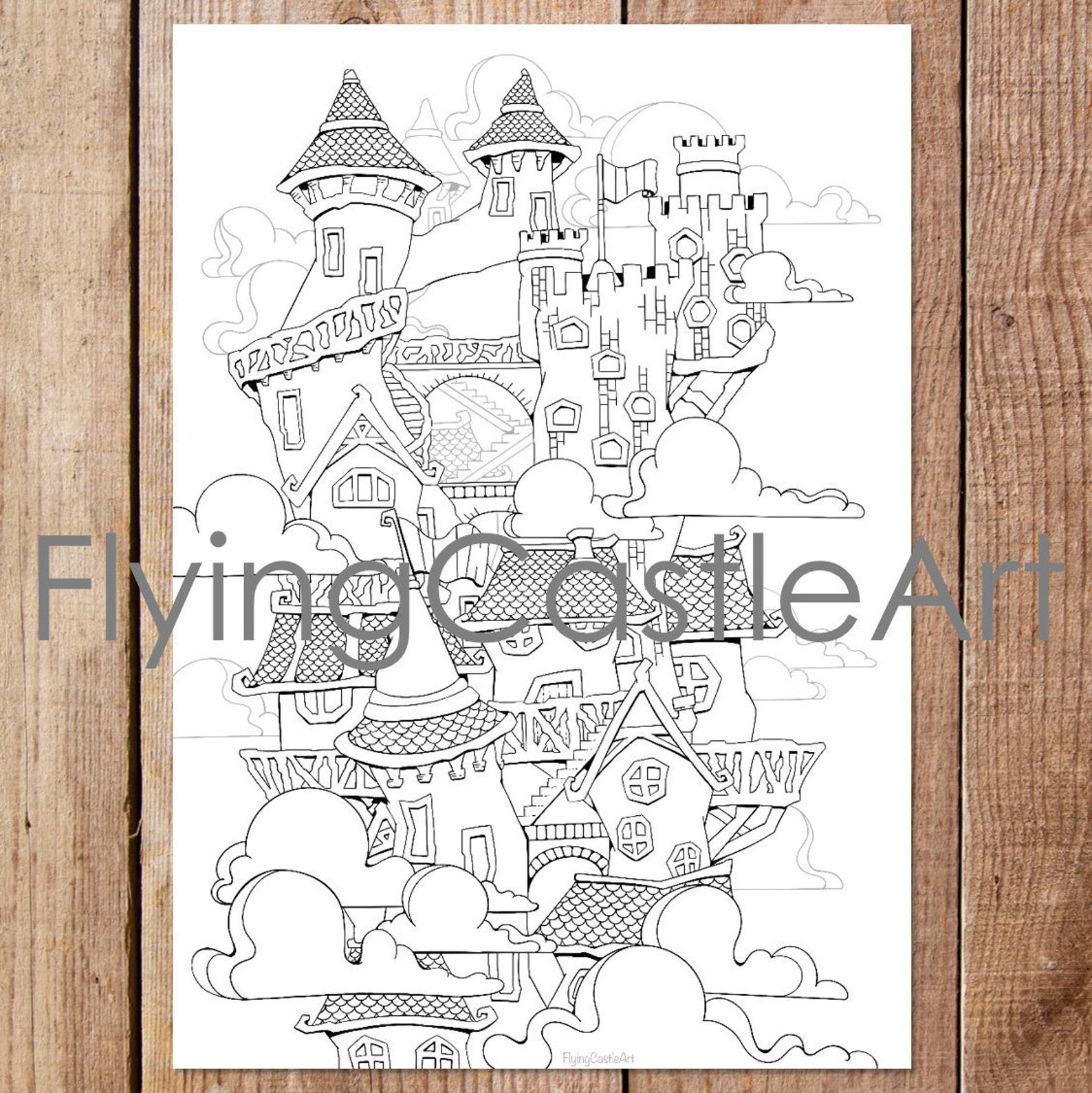 Castle in the Sky Printable Coloring Page coloring Book Sheet for