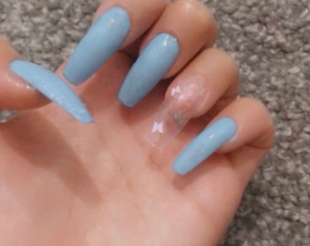 Blue Butterfly Nails Etsy Blue Butterfly Nails Etsy