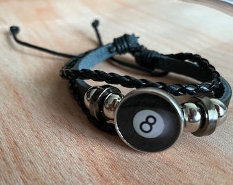Billiard Leather Rope Bracelet Casual Jewelry, Pool 8 Ball Bracelets, gift for Pool Lovers, Gamer gift, Creative Fashion Jewelry Gifts