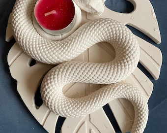 Wildtier Schlange Teelichthalter auf Blatt Tablett, Beton Tier Kerzenschale, Schlangenschale zur Bemalung für Wohndekoration und Accessoires