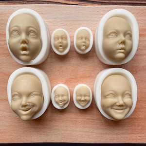 Silicone Mold Doll face, Set of 4 Heads, Dolls heads, Doll parts, Baby Silicone mold, Miniature Face, fimo wepam clay mold, modeling tool