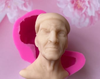 Forma silikonowa Twarz człowieka, Głowa starca, Rysy twarzy, Wyrazy, Część ciała, Świeca, Mydło, Żywica, Glina, Gips, Wosk, Magnes, Mężczyzna w kapeluszu