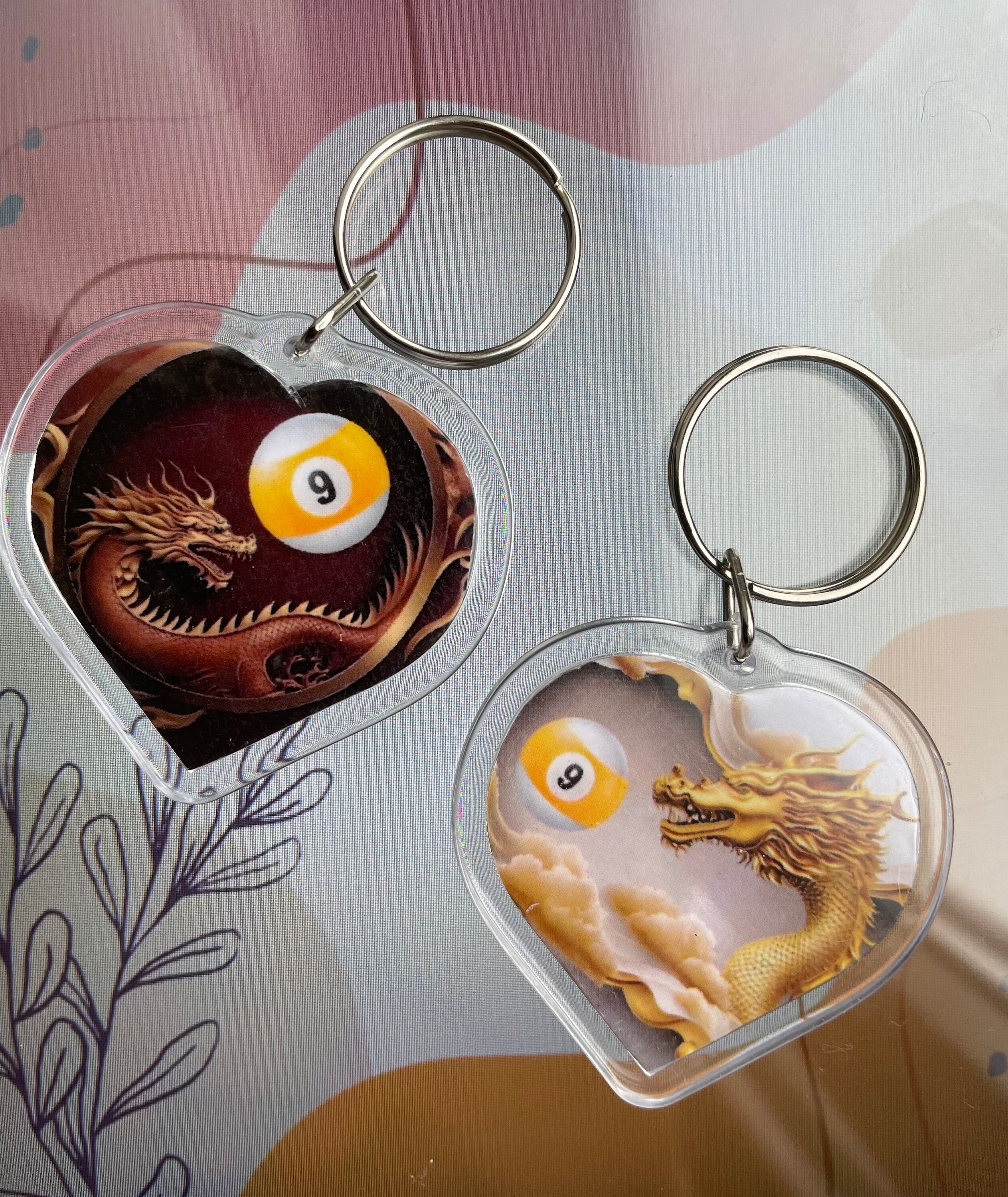 Dragon heart Victory Key Chain with Billiard 9 Ball, Billiard Pool 9 ball keychain, Nine Ball Key Chain, Billiard, snooker gift, Dragon