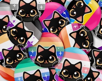 Botón con banderas de gato del orgullo - Personalizado LGBTQ - Trans - Gay - Lesbiana - Bisexual - Ace - Pan - No binario - Demi - Género fluido - Agénero - Aroman